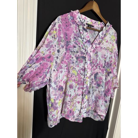 Zac & Rachel Blouse Womens 2X WaterColor Floral Bell Sleeve Lightweight Fairy - Picture 2 of 9